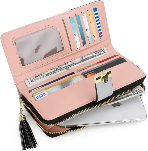 Miniatura 4 de Billeteras para mujer con múltiples ranuras para tarjetas y espacioso compartimento, Casual, L, Negro