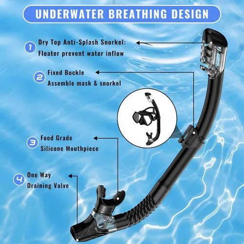 Miniatura 5 de Equipo de esnórquel para adultos, conjunto de esnórquel máscara de buceo con parte superior seca, gafas de natación para adultos con cubierta