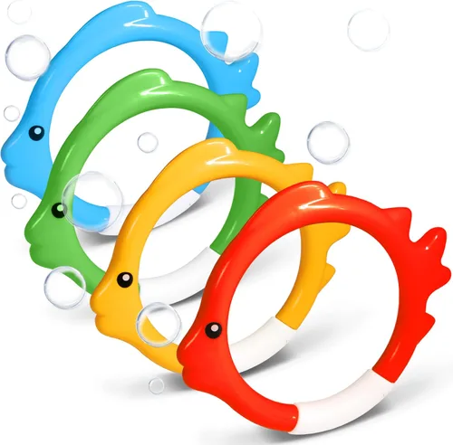 Novelty Place Juego de 4 anillos de buceo, juguetes para lanzar, bucear y recuperar, accesorios de juego de piscina subacuática, anillos de buceo