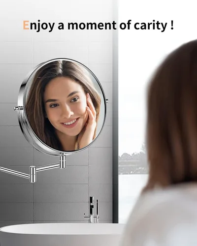 Miniatura 7 de Gospire Espejo de pared extra grande de 9 pulgadas con aumento 1X/10X, giratorio de 360° y extensible, acabado cromado pulido para tocador de baño