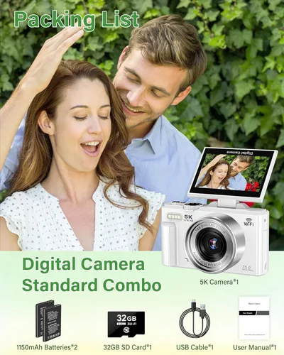 Miniatura 7 de Cámara digital 5K para fotografía, cámara de videoblogs WiFi de 75 megapíxeles para YouTube con pantalla giratoria de 3" 180°, cámara de video UHD