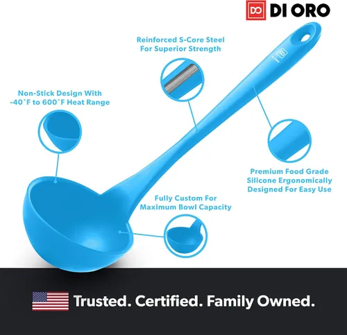 Miniatura 7 de DI ORO Cucharón de Silicona – Cucharón de sopa para cocinar y servir resistente al calor – Cucharón grande de sopa de cocina seguro para utensilios