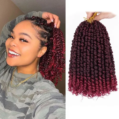 Miniatura 36 de Leeven Cabello de Ganchillo para Mujeres 16 Pulgadas Cabello de Passion Twist Pre-Retorcido 8 Paquetes Ombre Marrón Pre-Enrollado Bomb Crochet #T30