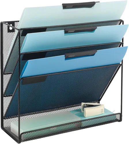 EASEPRES Organizador de Archivos de Escritorio de Malla de 4 Niveles, Soporte de Organización de Documentos Colgante para Montaje en Pared, Estante