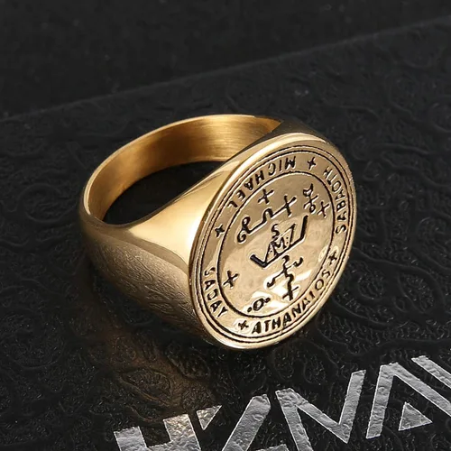 Miniatura 3 de HZMAN Anillo de acero inoxidable con sello del arcángel guardián Michael Talisman