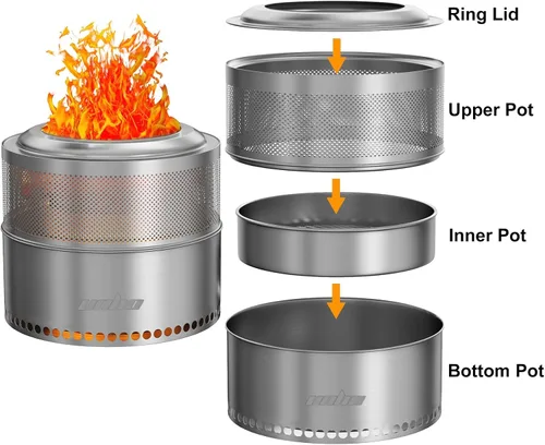 Miniatura 3 de unho Chimenea sin humo de 20 pulgadas para estufa de leña exterior, de acero inoxidable, portátil, para patio trasero, patio, jardín, picnic