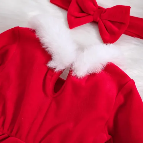 Miniatura 5 de Vestido de Navidad para niña pequeña, vestido de tul de princesa roja de Papá Noel con diadema