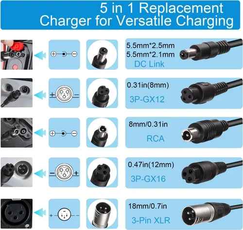 Miniatura 2 de Cargador de 42V 2A con 6 enchufes universal para batería de iones de litio de 36V, reemplazo rápido para maquinilla de afeitar, Jetson, Voyage