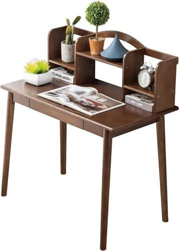 Miniatura 13 de Escritorio de madera maciza con cajones, escritorio de computadora de madera para oficina en casa, escritorio de estudio de juegos para espacios