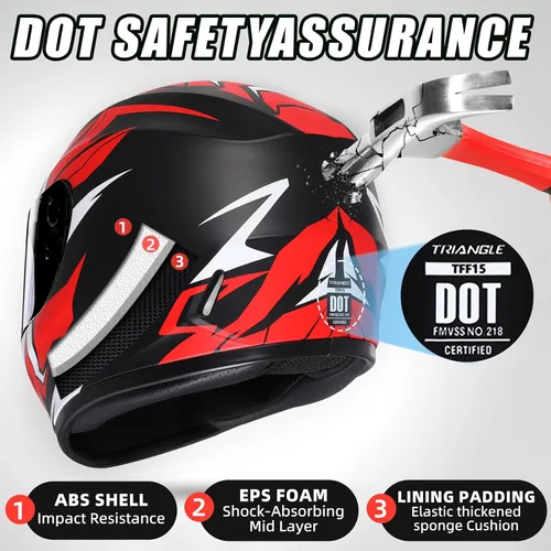 Miniatura 2 de TRIANGLE Cascos de motocicleta de cara completa para hombres y mujeres con visera tintada y transparente, cumple con la aprobación DOT (Rojo mate, M)
