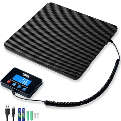TIPRE Báscula postal de envío digital de 440 libras/0.5 onzas de precisión. Báscula de peso comercial de fibra de carbono ligera para paquetes,