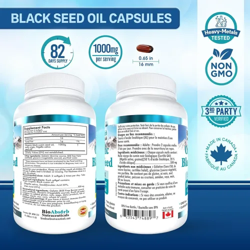 Miniatura 6 de Bio Absorb - Cápsulas de aceite de semilla negra, suministro para 82 días, aceite de semilla de comino negro puro prensado en frío (Nigella Sativa)