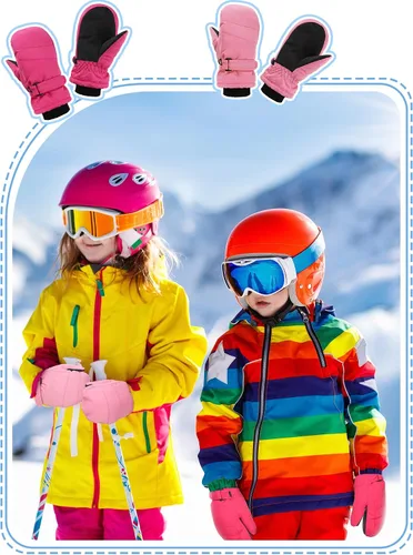 Miniatura 2 de SATINIOR 2 pares de guantes de nieve para niños, impermeables, guantes de esquí de invierno cálidos y gruesos para niñas y niños