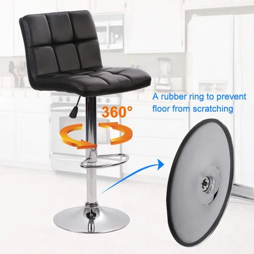 Miniatura 5 de Dkeli Juego de 2 taburetes de bar giratorios de altura ajustable con respaldo de piel sintética duradera, silla de comedor moderna y alta para sala