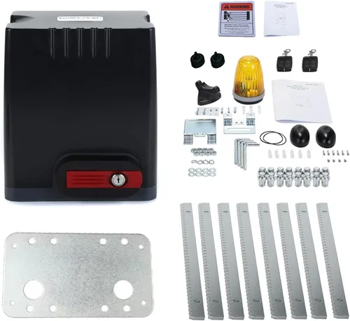 Kit de abridor de puerta deslizante con motor AC110V/60HZ para puerta de 1350 libras y 40 pies, control remoto inalámbrico, lámpara de alarma y