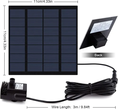 Miniatura 2 de Kit de bomba de fuente solar con panel solar separado, bomba de agua solar mejorada de 1.8 W con cable de 3 M de largo y 4 boquillas Fuente de agua