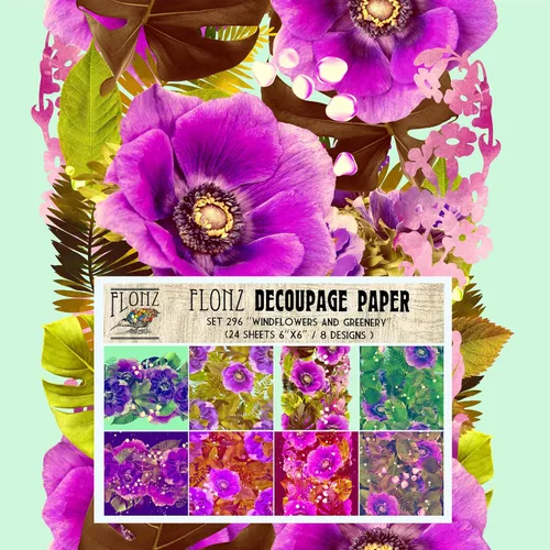 Decoupage - Paquete de papel (24 hojas de 6 x 6 pulgadas), diseño de flores de viento y vegetación # Papel vintage para decoupage, manualidades y