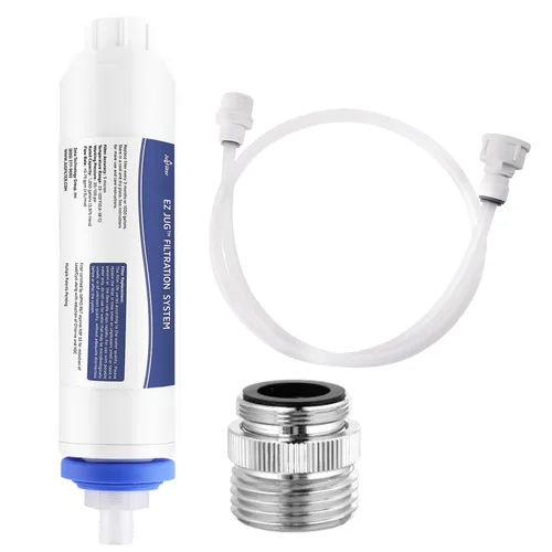 EZ Jug - Kit de filtración de agua con adaptador de grifo para interiores, filtra y llena jarras de 5 galones de cualquier grifo interior estándar