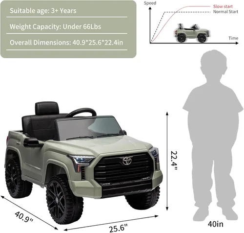 Miniatura 4 de Auto de paseo de 12 V para niños, camión Toyota con licencia, automóvil eléctrico a batería con música, luces LED, sistema de suspensión, puertas