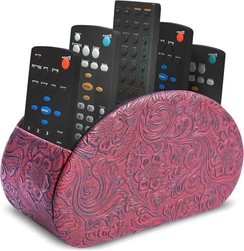 Miniatura 15 de QIELIZI Soporte para control remoto, organizador de escritorio de piel sintética con 5 compartimentos espaciosos para controles remotos de TV