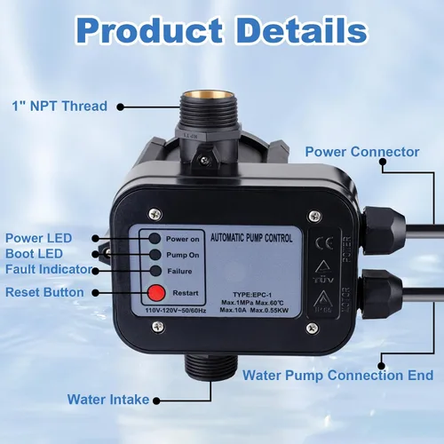 Miniatura 3 de Controlador inteligente de presión de bomba de agua, interruptor electrónico automático, rango de presión ajustable de 1.5-2.5 bar, fácil