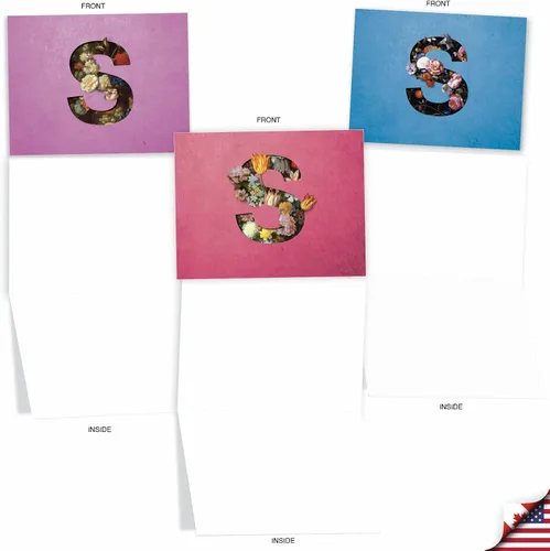 Miniatura 3 de The Best Card Company - 10 cartas iniciales "S" surtidas en blanco, hermosas flores, papeleras personales de 4 x 5.12 pulgadas, paquete variado a
