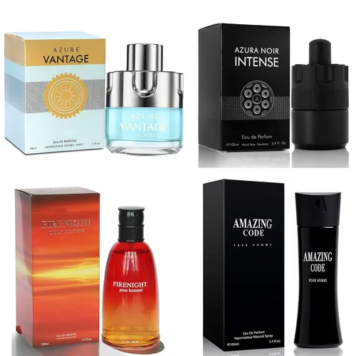 Miniatura 38 de Set de colonia para hombre, EDP, pack de 4 (3.4 oz / 100 mL), Amazing Code Gold, Verse Adonis Blue, AzuraAD, Invincible, Office Clean & Confident