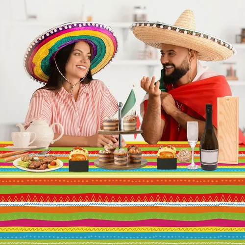 Miniatura 5 de party greeting Decoración de fiesta mexicana de 1181 x 54 pulgadas, mantel de plástico a rayas mexicanas para fiesta mexicana, suministros de fiesta