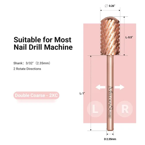 Miniatura 5 de MelodySusie Brocas de uñas de seguridad, brocas de carburo de 2,38 mm de barril grande y parte superior redonda y suave, adecuadas para manicura