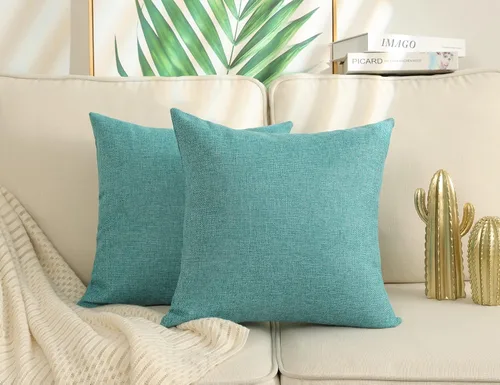 Miniatura 20 de Stellhome Juego de 2 fundas de almohada de lino para sofá, fundas de cojín decorativas sólidas de otoño para decoración del hogar, 16 x 16 pulgadas