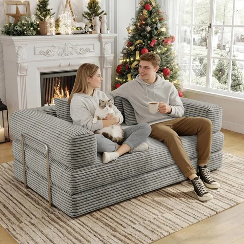 Miniatura 23 de Sofá cama convertible de 59.0 pulgadas, sofá cama futón 4 en 1, sofá cama extraíble, sofá cama sin hueso para sala de estar, sofás de pana sin hueso