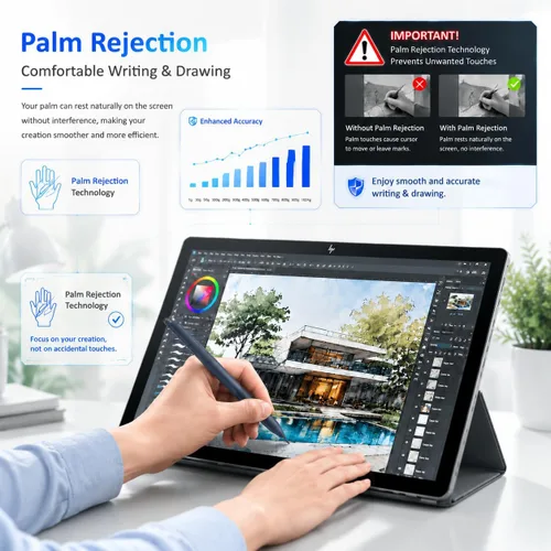 Miniatura 6 de Lápiz óptico para HP Omnibook, sensibilidad a la presión 1024 con rechazo de palma y soporte de inclinación, lápiz digital activo para pantalla
