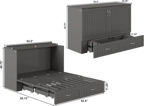 Miniatura 3 de AFI, Southampton Murphy - Cómoda de cama individual XL con colchón de 6 pulgadas, cajón de almacenamiento y cargador USB integrado, color gris