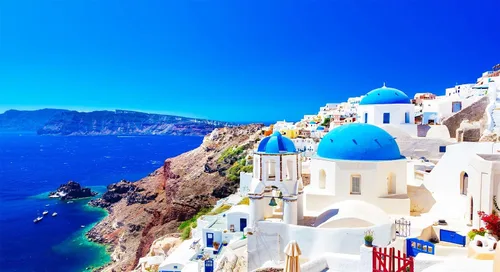 Miniatura 10 de Telón de fondo de tela para fotos de Grecia, Isla Santorini, Oia, Village, fondo de fotografía de Grecia para decoraciones de fiesta temática