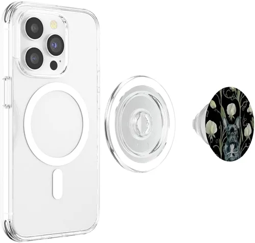 Miniatura 4 de Black French Bulldog White Sweet Pea Flower Pattern PopSockets MagSafe PopGrip for iPhone