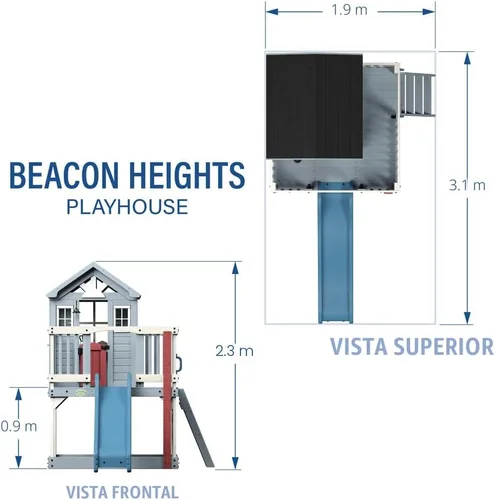 Miniatura 3 de Backyard Discovery Beacon Heights - Casa de juegos elevada de madera de cedro para niños con tobogán ondulado, cocina de juegos, cubierta