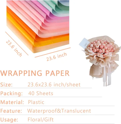 Miniatura 6 de BBJ WRAPS - Papel de envoltura de flores translúcido para florista, resistente al agua, duradero, papel de envoltura de ramo para arreglos florales