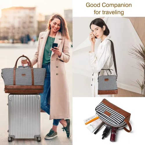 Miniatura 2 de OPAGE Bolsa de fin de semana para mujer, bolsa de lona con compartimento para zapatos, bolsa de viaje de 3 piezas