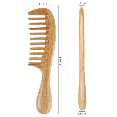 Miniatura 3 de Onedor Peines de pelo de sándalo verde 100% natural, hechos a mano, con aroma a sándalo antiestático, peine de madera natural desenredante