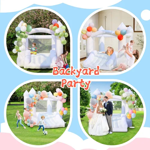 Miniatura 7 de Casa hinchable blanca para niños: casa inflable portátil con soplador para fiestas de cumpleaños en interiores y exteriores, boda, pequeño castillo
