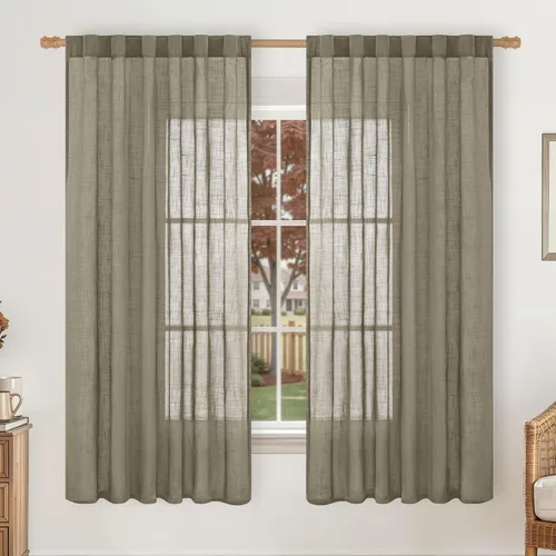 Miniatura 68 de LAMIT Cortinas de lino beige de 30 pulgadas de largo para ventanas pequeñas, cortinas semitransparentes filtrantes de luz, pestaña trasera