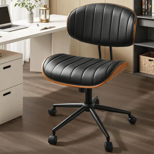 Miniatura 11 de ovios Silla de oficina en casa con ruedas, moderna silla de escritorio giratoria de piel sintética, respaldo medio, altura ajustable, sillas de botón