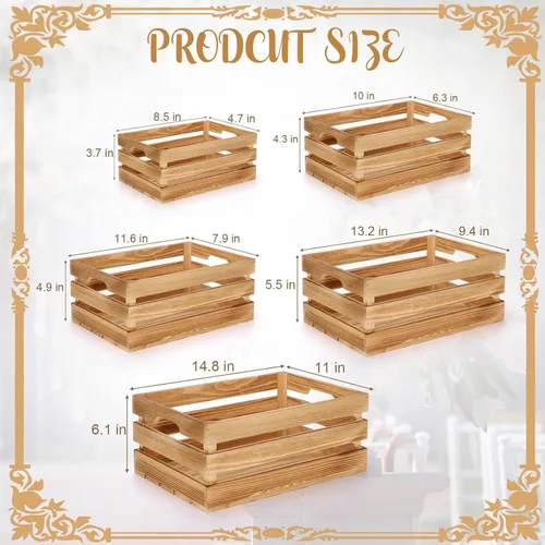 Miniatura 2 de Soaoo 5 cajas decorativas de madera para anidar para exhibición de almacenamiento, 5 tamaños, cajas de almacenamiento decorativas de madera rústica