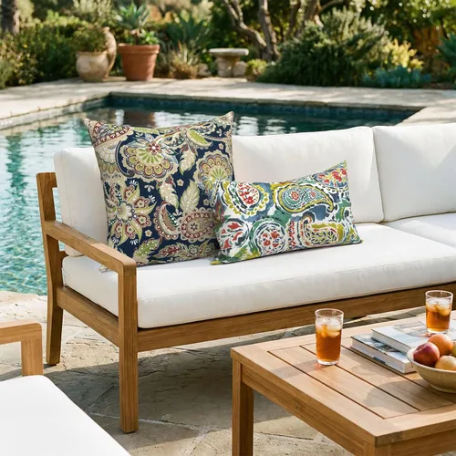 Miniatura 533 de Juego de 2 almohadas para exteriores de 16 x 16 pulgadas, repelentes al agua con interiores, para muebles de patio, hogar, jardín, geometría bohemia