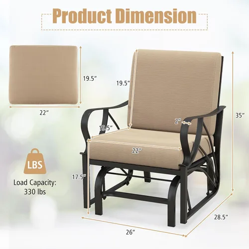 Miniatura 3 de Giantex Mecedora para patio, mecedora para exteriores con cojín grueso, marco de metal rociado, reposabrazos curvado, silla oscilante para jardín