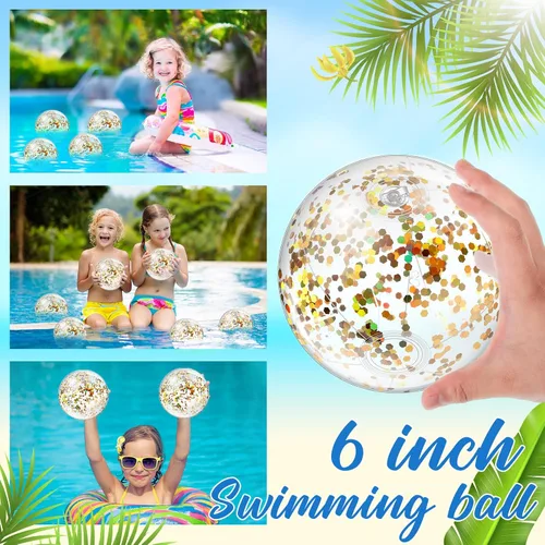 Miniatura 5 de Hungdao 25 bolas inflables de playa con purpurina de 8 pulgadas, mini bola de confeti flotante transparente para niños, pelota de fiesta temática