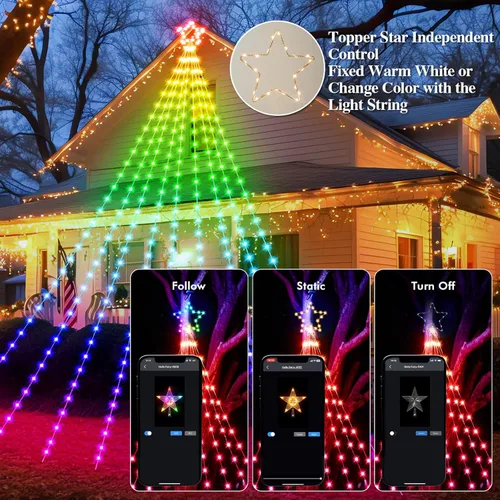 Miniatura 7 de FANCILLUMA Luces de Cadena de Estrella de 16.4 pies para Decoraciones de Navidad al Aire Libre, Control Remoto de Aplicación Inteligente RGB que