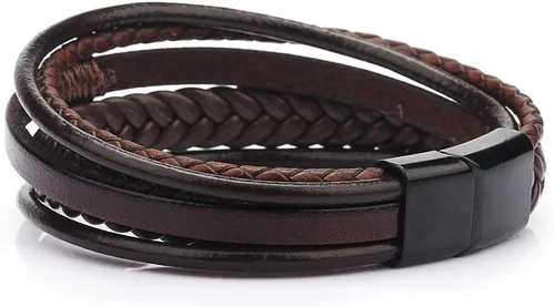 Miniatura 2 de Arcutina Pulsera trenzada marrón casual de cuero negro para hombre