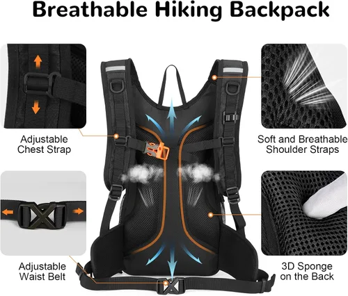 Miniatura 4 de Mochila de ciclismo de 15L con hebilla para casco para hombres y mujeres, pequeña, impermeable, ligera, mochila de senderismo con correa