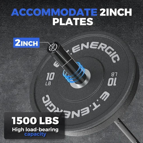 Miniatura 6 de Barra olímpica de 7 pies, capacidad de 1500 libras, carga de 45 libras, disponible para ejercicios en el gimnasio y en casa, levantamiento de pesas